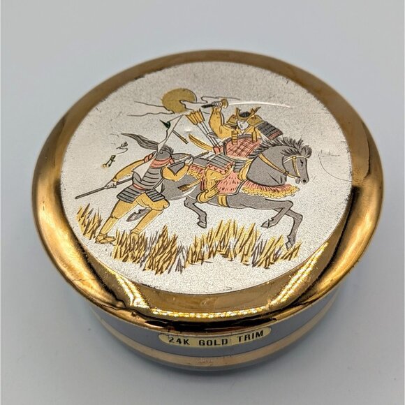 The Art of Chokin 24 kt Gold Edged Trinket Box With Lid, Made in Japan Samurai - Picture 1 of 6